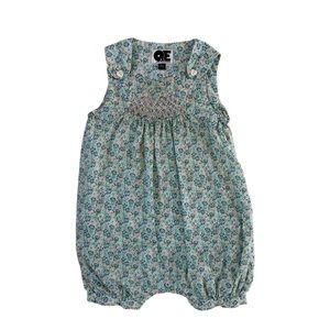 QUESTION EVERYTHING Baby Bubble Romper Smocked Blue Pink Floral Size 9-12M